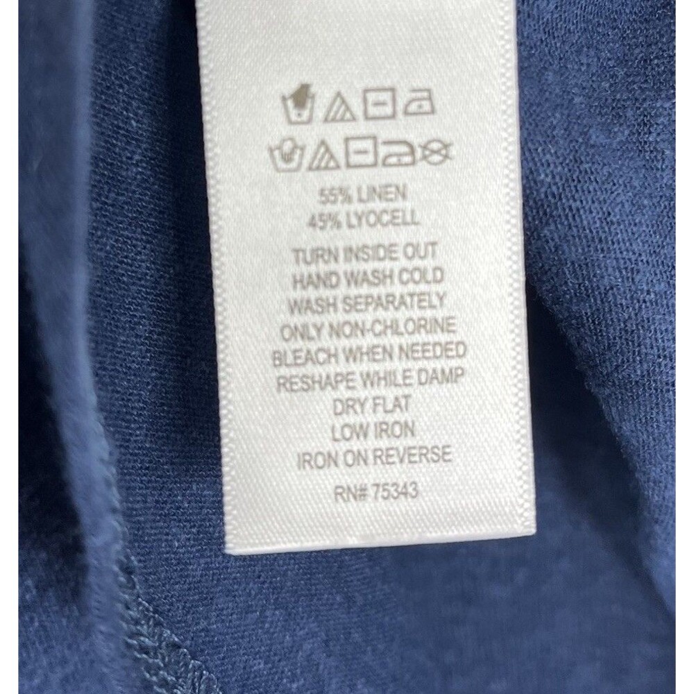 Tahari Womens Plus Size Blue V Neck Top Linen Lyocell Relaxed Fit - Picture 6 of 11